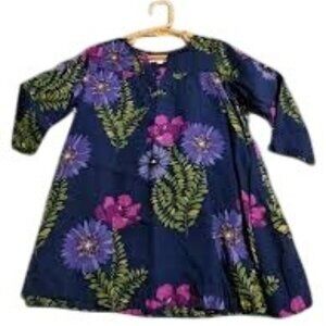 Pink Chicken Kids Girls Dress 8 Navy Floral 3/4 Sleeve Cotton Blend Made In Indi